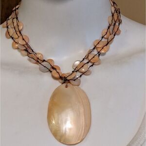 Handcrafted real shell & coral button necklace